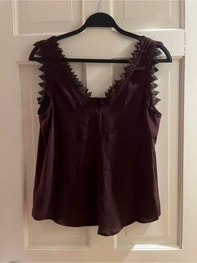 Express Lace-Trim Satin Camisole - Deep Plum